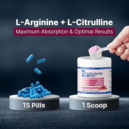Vista 48 de L-arginine Pro, Suplemento de L-arginina - 5,500 mg de L-arginina Plus 1,100 mg de L-citrulina