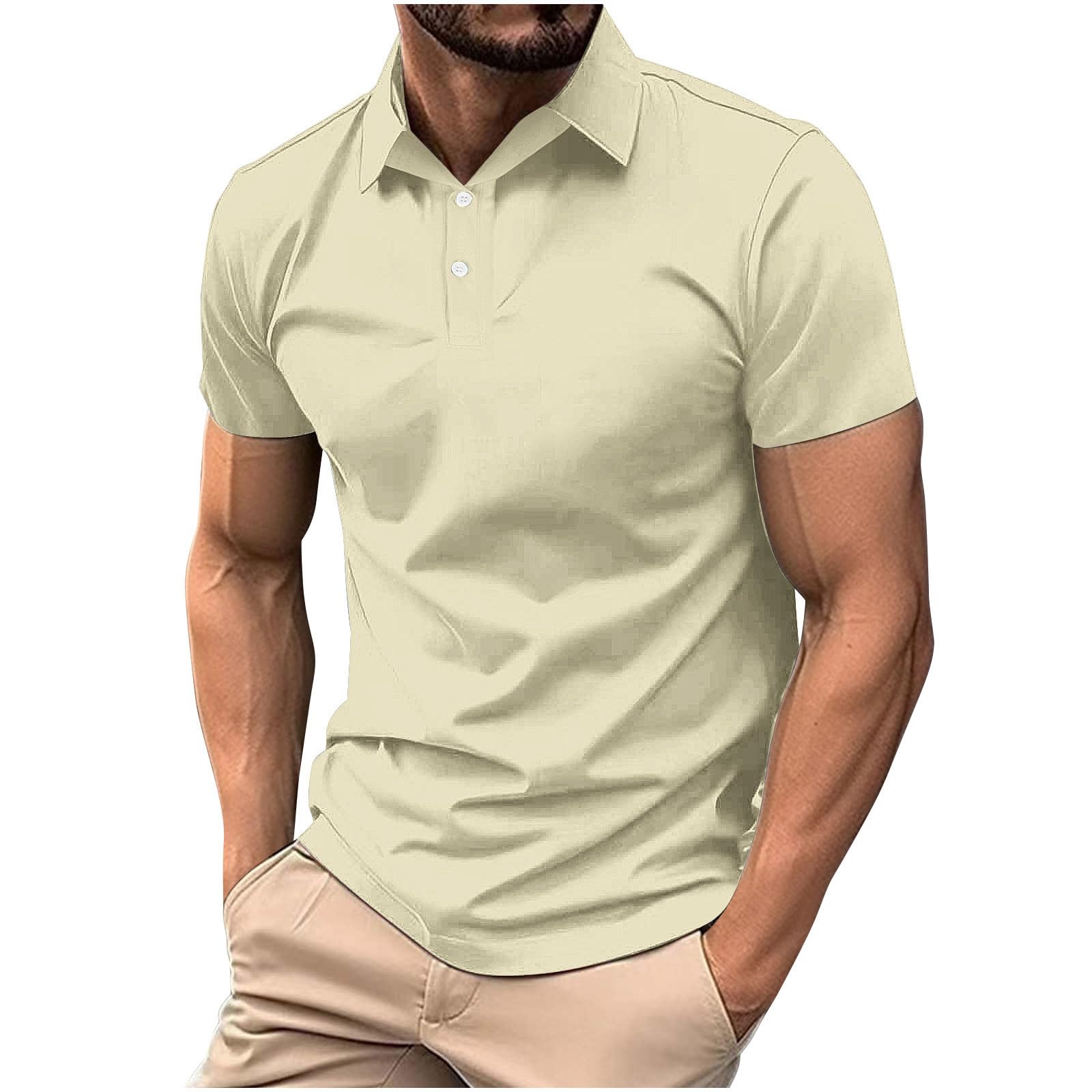 Mens Classic Buttons Shirts Short Sleeve Collared T-Shirt Athletic Slim Fit Pullover Casual Sun Protection Golf Top — view 17
