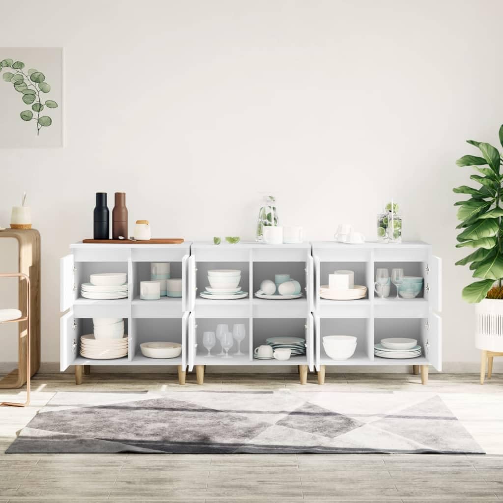Kredens zestaw 3 sztuk, biały, 60 x 35 x 70 cm, materiał drewnopochodny, szafka uniwersalna z 4 półkami, do salonu, korytarza, kuchni, nowoczesny mebel do domu