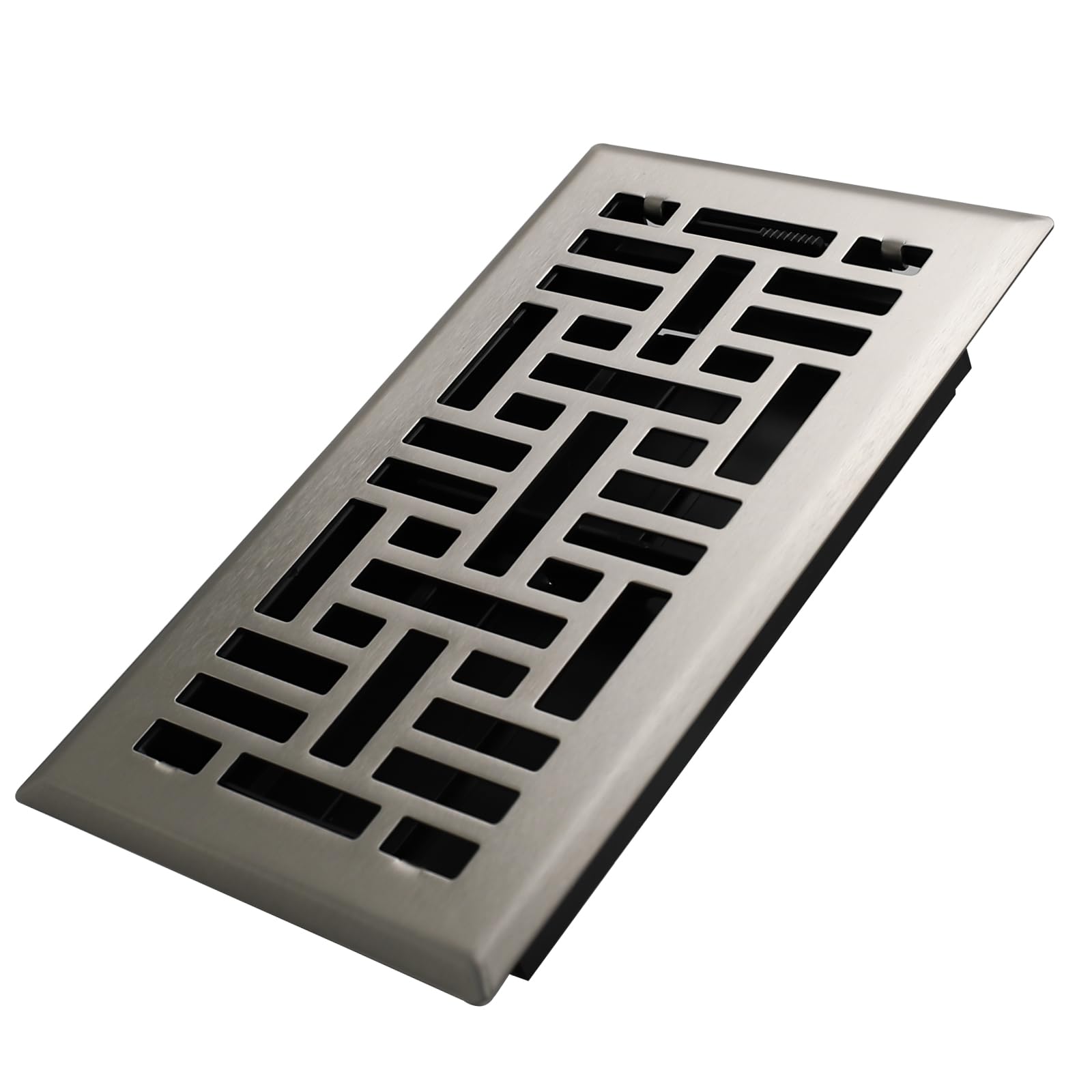 Howeall 4x8 Inches Heavy Duty Walkable Floor Register Easy Adjust Air Supply Lever Floor Vents - Seattle Design - Vent Cover for Home Floor - Satin Nickel