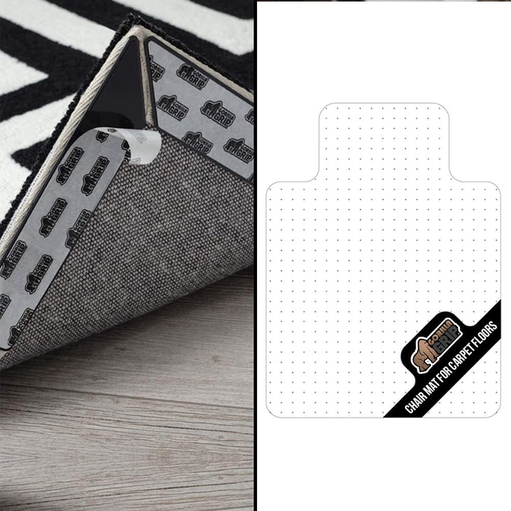 Gorilla Grip Rug Grippers and Chair Desk Mat, Rug Grippers Size Pack 24, Dual Sided Soft Flexible, Chair Mat for Carpets Size 29x47, Slip Resistant Computer Mat, 2 Item Bundle