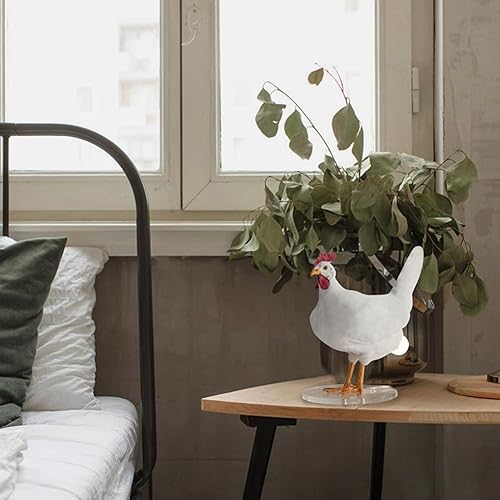 Miniatura 7 de YCRCTC Taxidermy - Lámpara de mesa de gallo de resina luces de cola de pollo gallina de Pascua huevos de noche lámpara lateral de cama color blanco