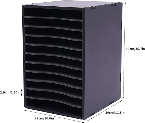 Miniatura 7 de SNKOURIN Clasificador vertical de escritorio, organizador de correo de madera de 11 compartimentos, almacenamiento de papel de construcción,