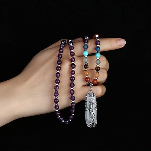 Miniatura 3 de Jovivi Collar de cristales curativos naturales de 7 chakras envueltos en alambre con piedra de cuarzo transparente, curación puntiaguda, equilibrio