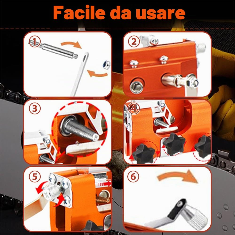 Affilacatene Per Motosega, Affila Motosega Portatile, Affilacatene Manuale Per Motosega, Affilacatene, Set con 5 Testine Abrasive, Per Tutti i Tipi di Motoseghe