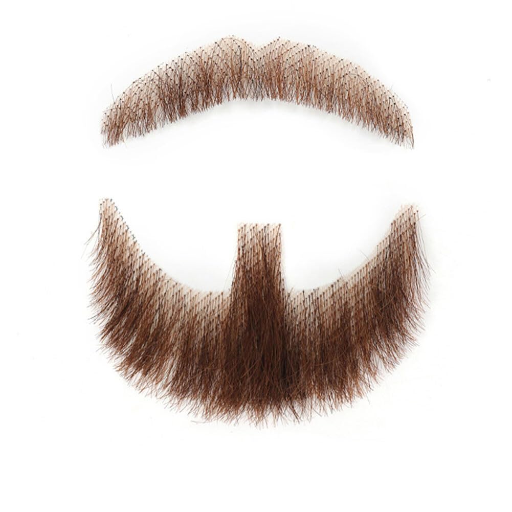 Glue Lace Beard Hand Made Real Hair Mustache Fake Beard For GentleMen Seamless Fake Beards HX05