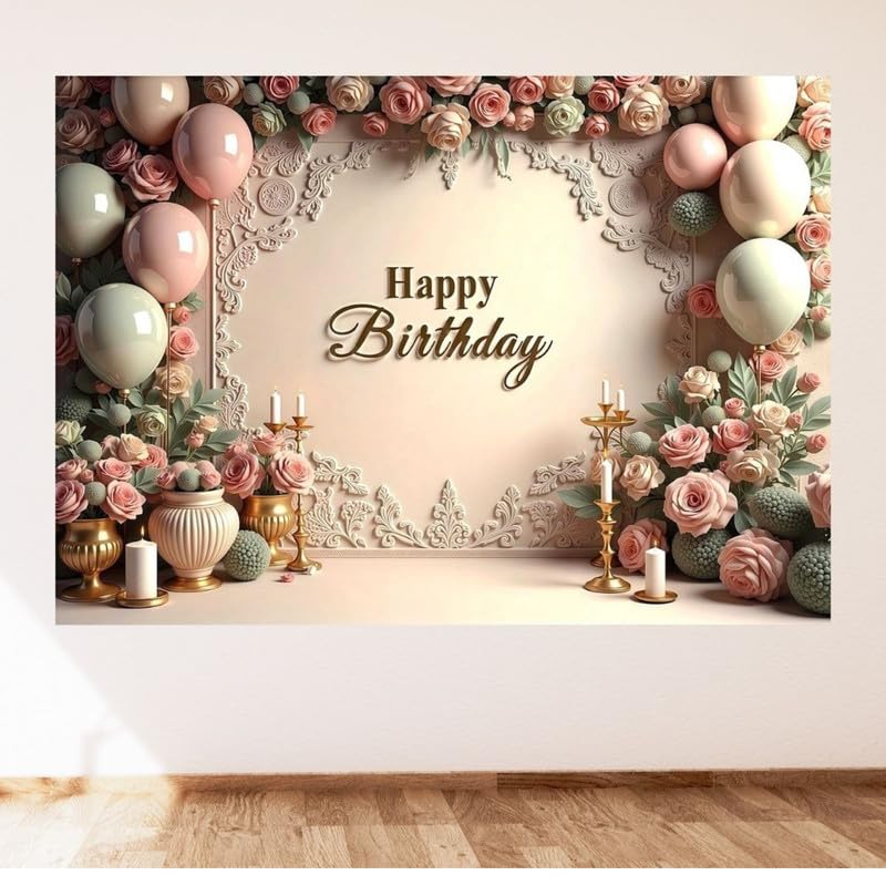 Image of Elegant Floral Party Backdrop with Balloons - Classic Celebration Decoration and Photo Background Setup (Pack of 1)