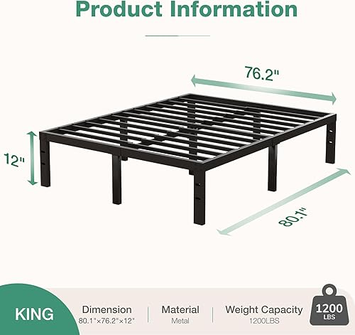 Miniatura 98 de Novilla - Base de cama matrimonial, plataforma de metal de 14 pulgadas, con espacio de almacenamiento debajo de la cama, soporte de listones de