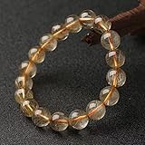 Pulsera de cuarzo rutilado dorado para mujer, cuentas de pelo dorado natural de 8 mm con inclusiones de alambre dorado, ajustable de 14 a 18 cm, espaciador de sándalo y hebilla de aleación (7 mm + una