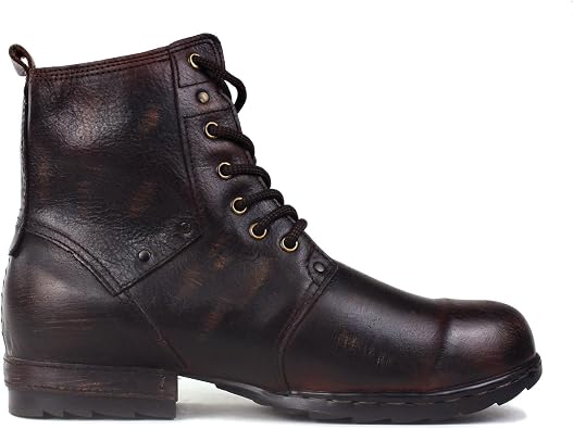 OSSTONE Vintage Brown Moto Boots for Men Fashion lace-up Leather Retro Chukka Boots Casual Shoes OS-6015-6-Vintage-US-R