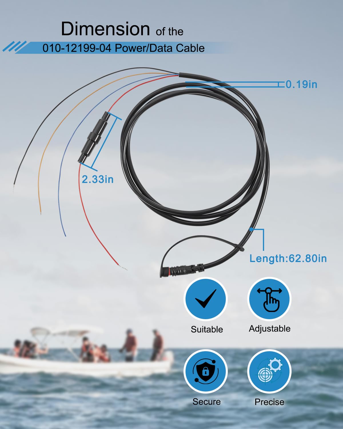 010-12199-04 Power/Data Cable 4-Pin Replaces for Garmin Striker Echo, Striker Plus, Striker Vivid, Striker 4, Fishfinder, Echomap