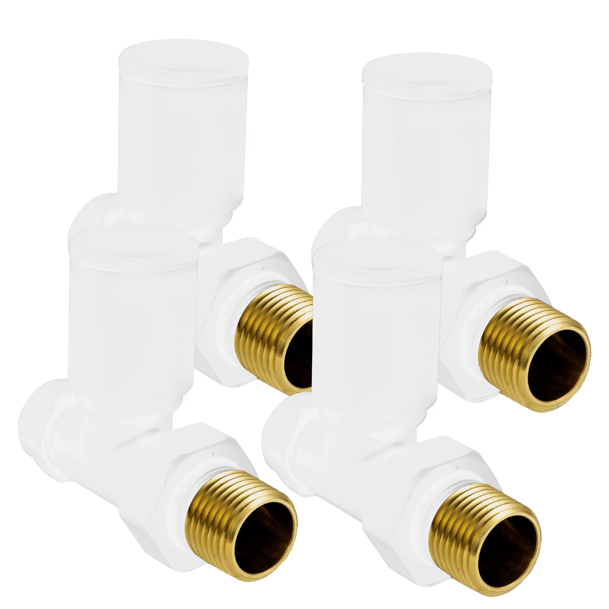 VANCOCO 4Pcs 1/2"×15mm Glossy White Straight Radiator Valves Round, Manual Radiator Valves Pair Standard Connection for Towel Rail and Central Heating Modern Bathroom — image 1