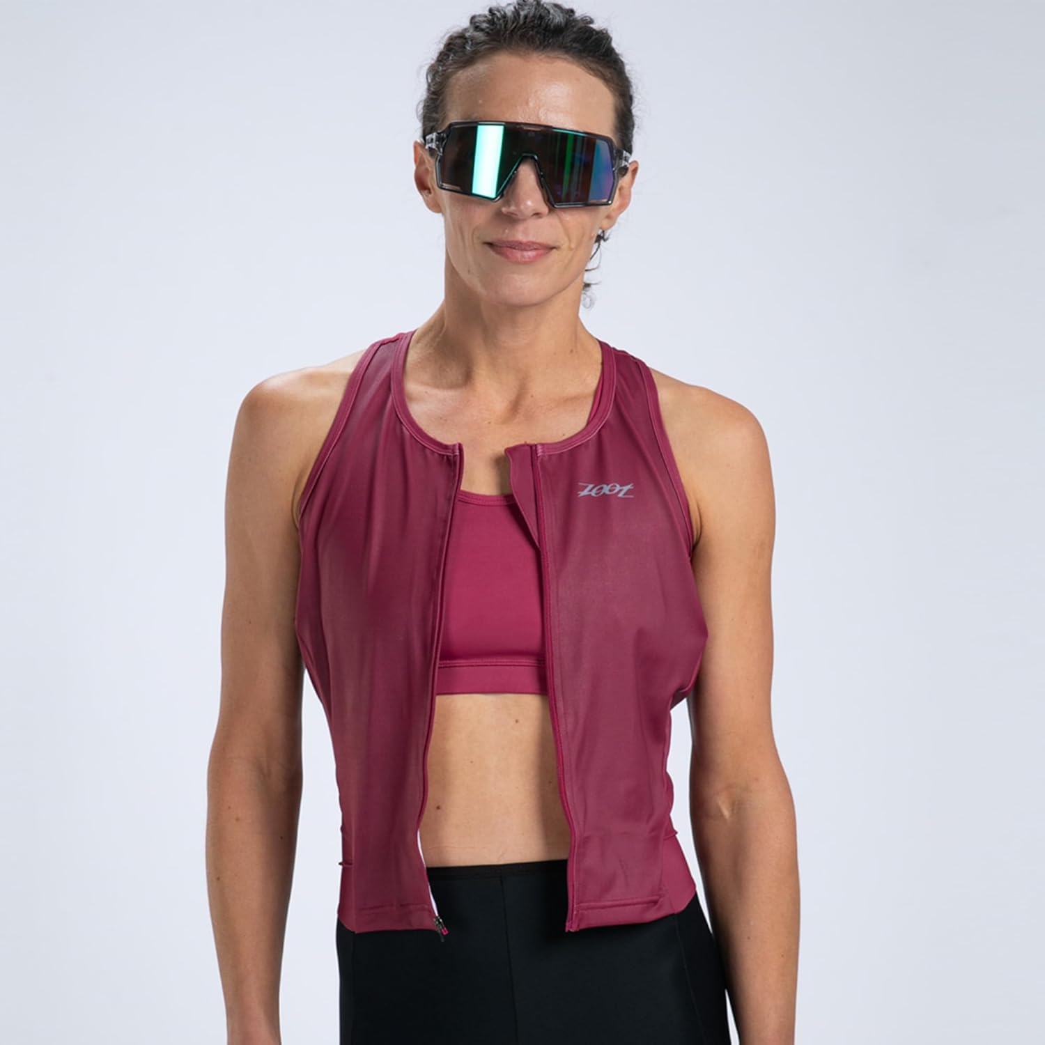 Zoot Women’s Core Sleeveless Tri Aero SLVS FZ Racesuit, Quick-Dry Sleeveless Triathlon Suit with Chamois & Race Storage