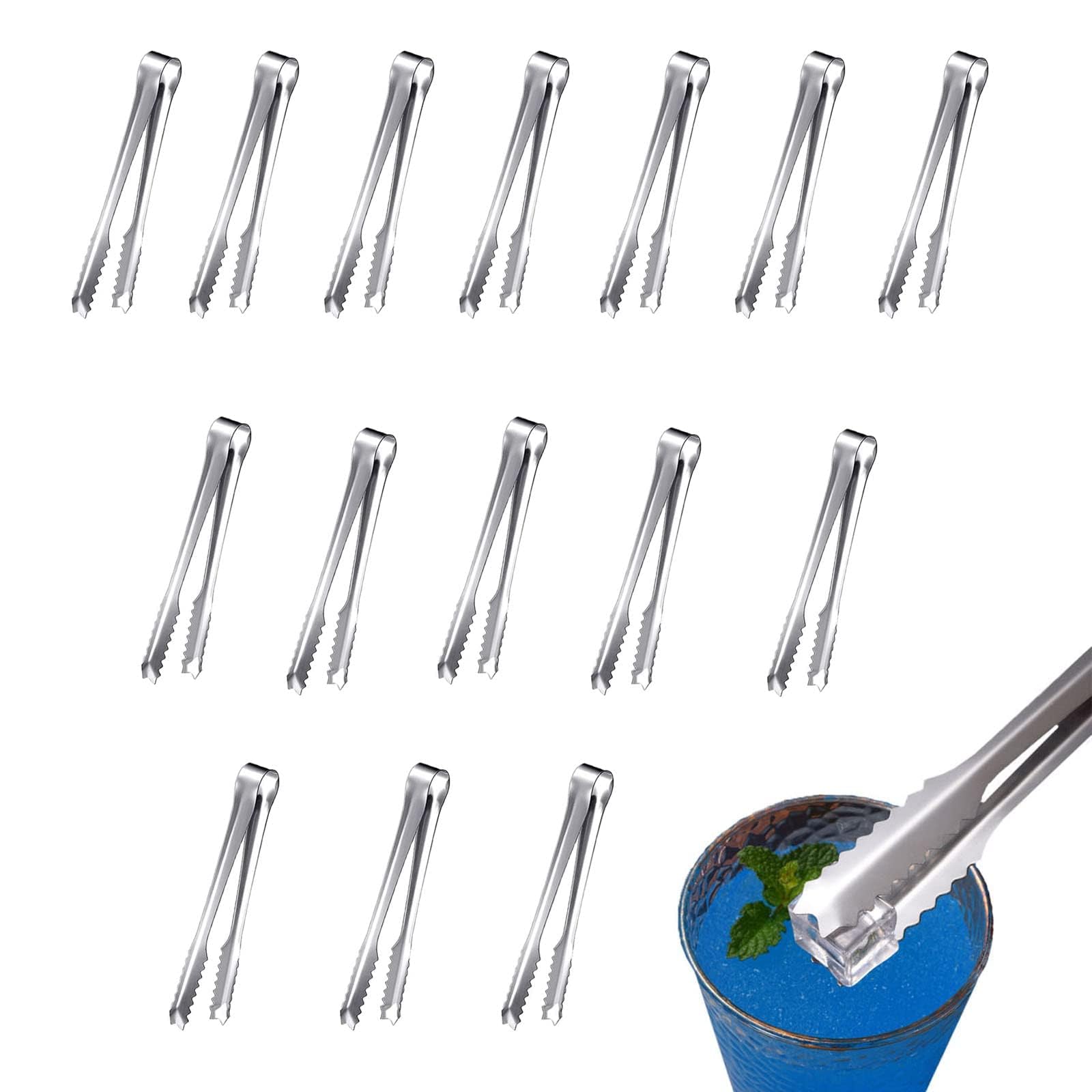 15 Pcs Stainless Steel Ice Tongs,Kitchen Tongs,Wedding, Party,Mini Sugar Tongs,Buffet, Grill,Small Buffet Serving Tongs Picnic,for Food Coffee Sweets Bread Cake Kitchen Party Bar Bucket (6 Inch)