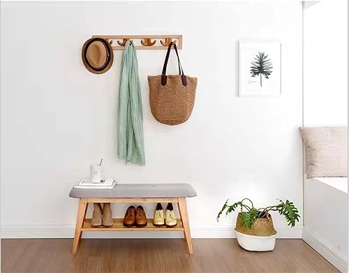 Miniatura 7 de Banco de zapatos de bambú, banco de entrada, banco de zapatos de 2 niveles (natural, 35.4 pulgadas)