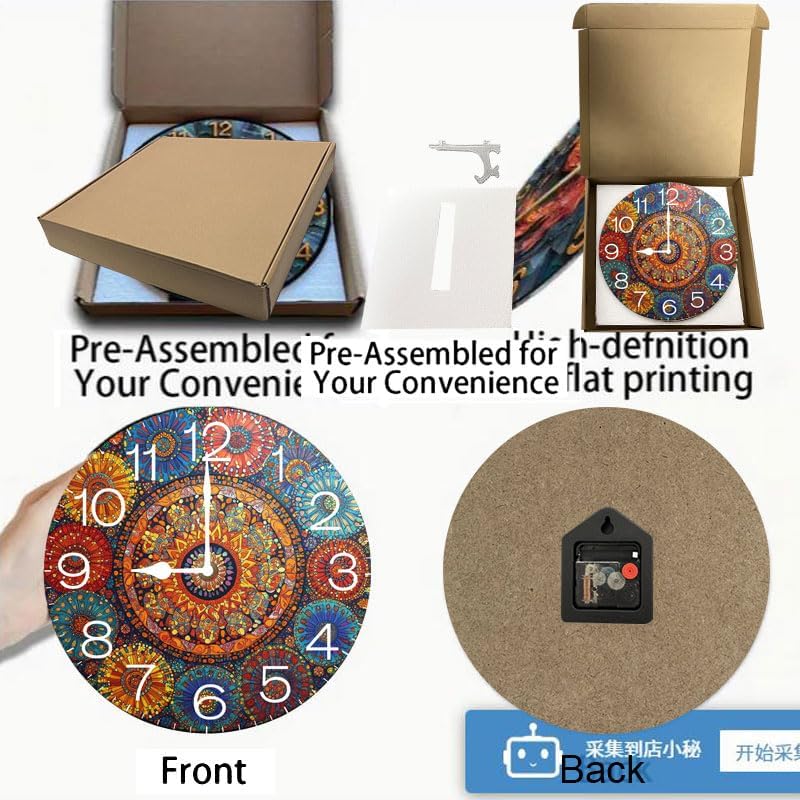 Miniatura 3 de Uptell Relojes de pared redondos rústicos bohemios de madera de cuarzo, funciona con pilas, decoración rústica del hogar, relojes de entrega para