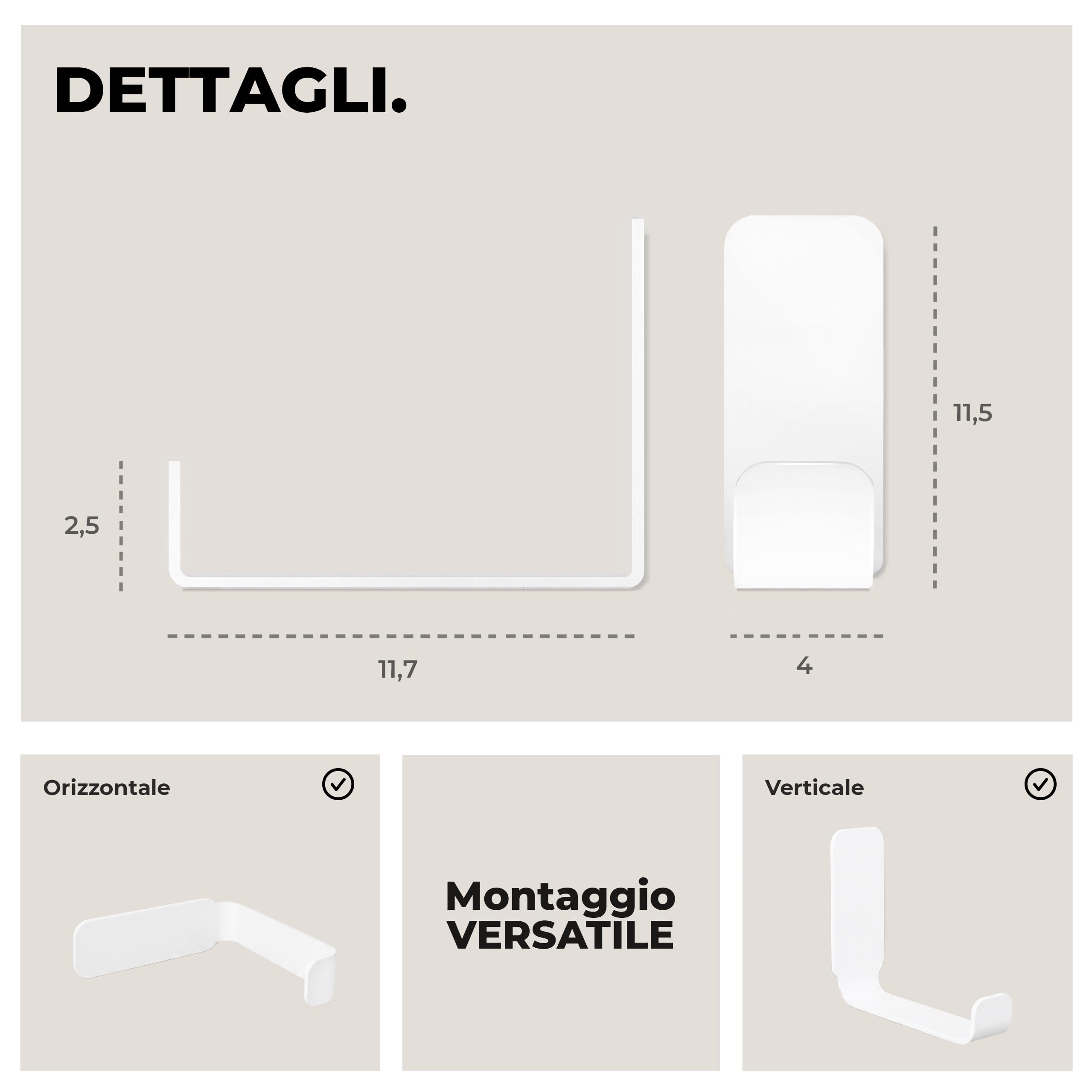 Porta Carta Igienica Adesivo | Portarotolo Carta Igienica Adesivo (Senza Foratura) | Accessori Bagno 2 in 1: Porta Asciugamani Bidet e Porta Rotolo Carta Igienica da Parete | Bianco Opaco