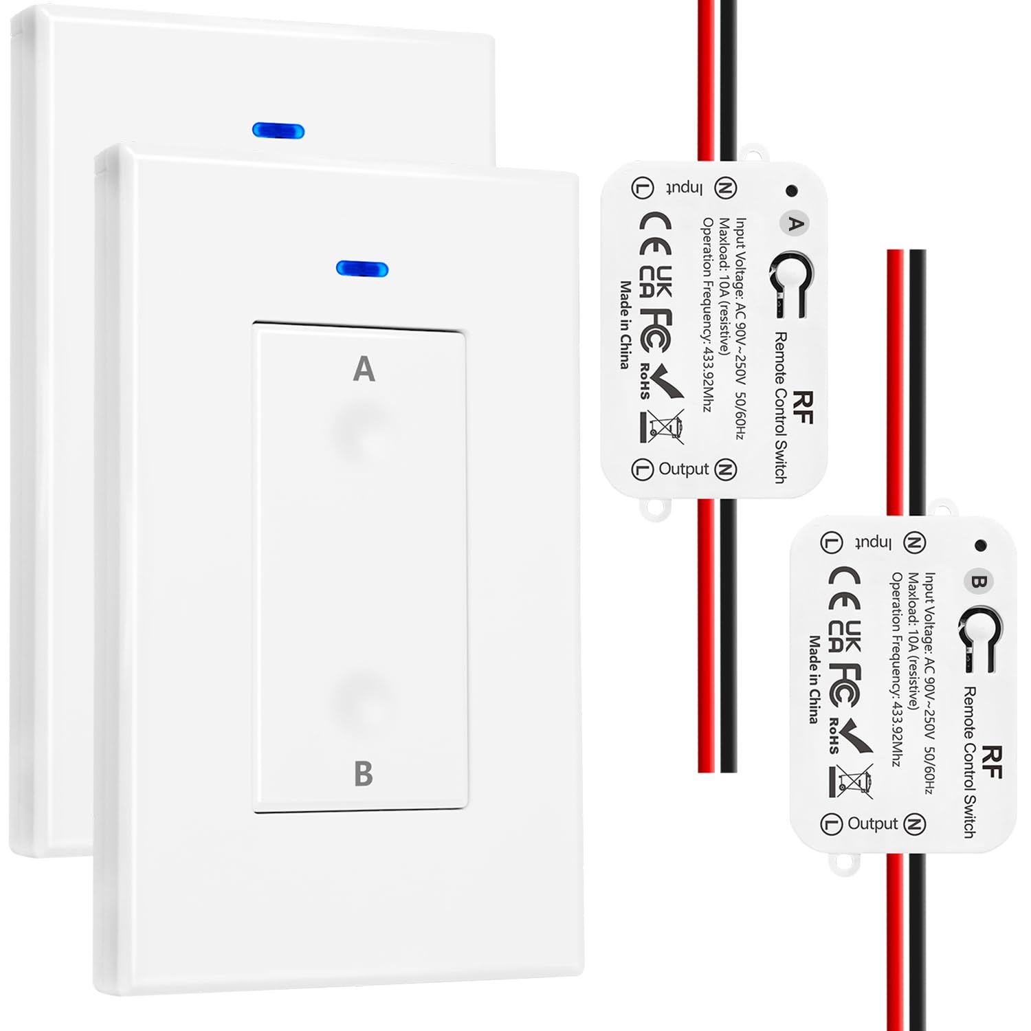 Photo 1 of DieseRC AC 110V 120V 220V 240V Wireless Remote Control Light Switch 1500W 1 Channel 433Mhz RF Relay Receiver with 2 Transmitters Keyfob for Lamp Bulb, Easy to Install