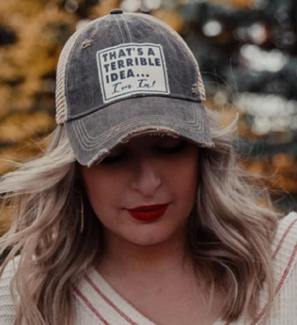 VINTAGE LIFE Women's Trucker Baseball Cap (Terrible Idea, I'm in (Black)) - Image 6