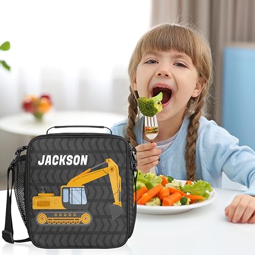 Miniatura 8 de Bolsa de almuerzo reutilizable con nombre personalizado de camión excavadora para niños y adolescentes, caja de almuerzo aislada personalizada,