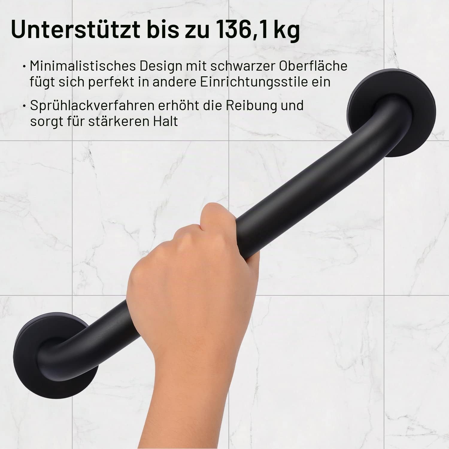 supregear Badezimmer Haltegriff, 2-Pack 50 cm Rutschfester Badezimmer Sicherheitsgriff aus 201 Edelstahl in Ölgeriebener Schwarzer Ausführung Handlauf, Wandmontiert mit Verdeckten Schrauben