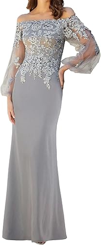 Miniatura 3 de Vestidos de noche formales con mangas para madre de la novia, apliques de encaje, vestido largo de fiesta de boda