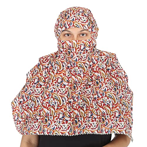 Image of Scarf Face Cover Mask Sun Protection Hair,Head, Neck, Nose Safety Head Wrap Scarf For Women Girls Daily Use Dupatta Hijab Double Layer Cotton Printed Kalamkari