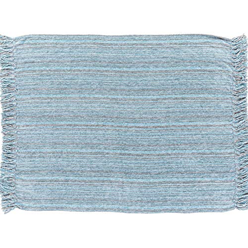 Decomall Decorative Throw Blanket With Fringe Soft Striped Multi Color Throws For Couch Sofa Armchair Bed 50”X 60”, Blue Multi #TOP6