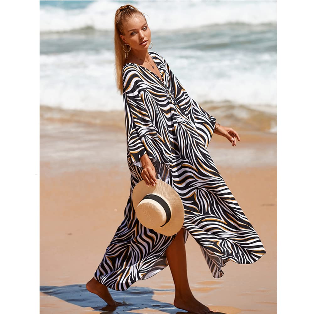 Maxi Lungo Beach Caftano Donna Oversize Abito da Spiaggia Copricostumi Pareos Boho Kimono Costume da Bagno Cover Up