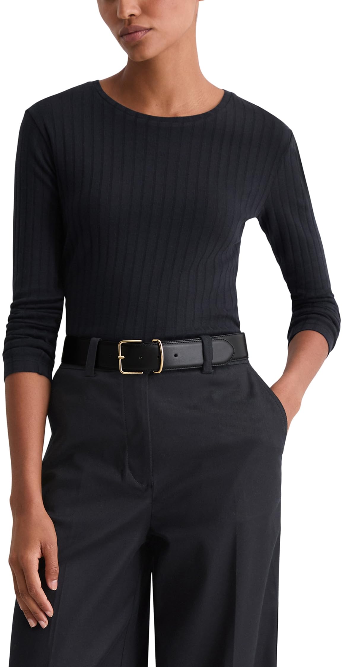 Marc OߴPolo Damen Langarmshirt mit Rundhalsausschnitt Slim Fit