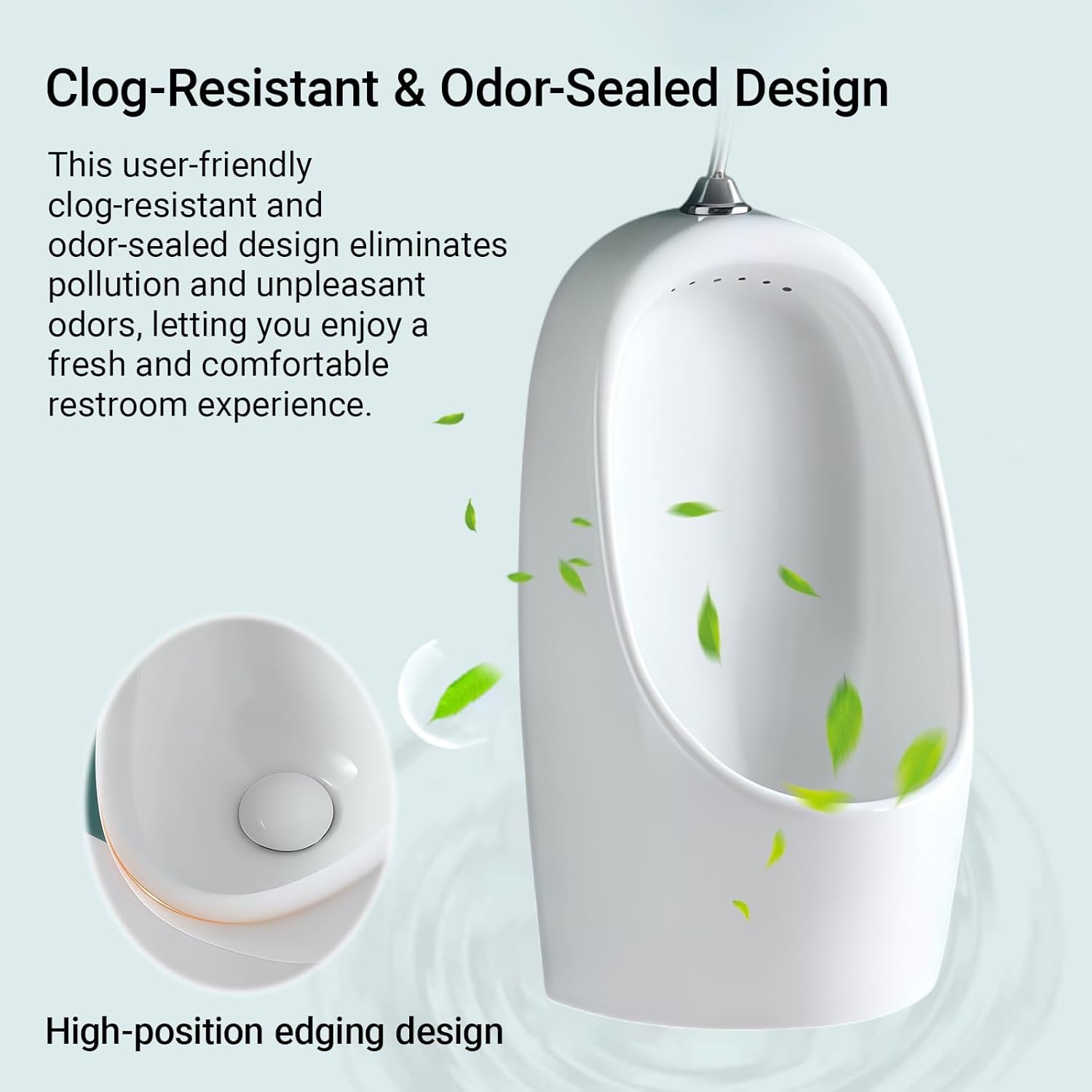 Wall-Mounted Ceramic Urinal for Men's,Urinals for Men Spill Proof,Commercial Flushing Urinals,Wall Mounted Sensor Urinal, Splash-Proof Male Urinal(Floor drainage)