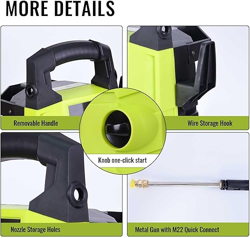 Miniatura 6 de Lavadora a presión eléctrica, 1800PSI 1.6GPM Lavadora eléctrica portátil con manguera de 20 pies y cable de alimentación de 35 pies, dos boquillas,