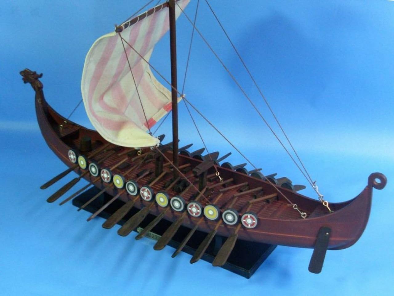 Hampton Nautical Wooden Viking Drakkar Model Boat, 24"