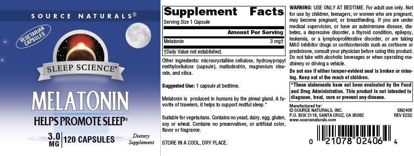 Miniatura 4 de Source Naturals Melatonina 3 mg - 120 Cápsulas Vegetarianas