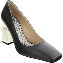 ROBERTO CAVALLI Class Black/Gold Leather Square Toe Block High Heel Pump-