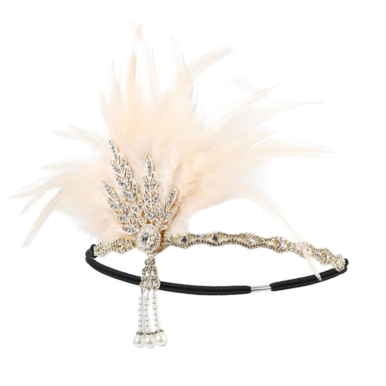 YUXITA 1920s Elegant Rhinestones Feathered Hairband For Wedding Party and Formal Event Comfortable Elastic Band Headwear