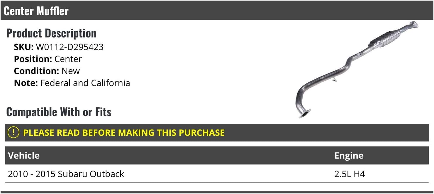 Center Muffler - Compatible with 2010-2015 Subaru Outback 2.5L 4-Cylinder