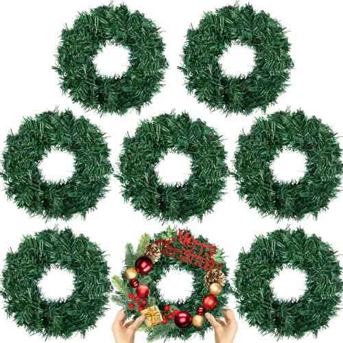 8 Pcs Christmas Wreath 10 Inch Green Artificial Wreaths DIY