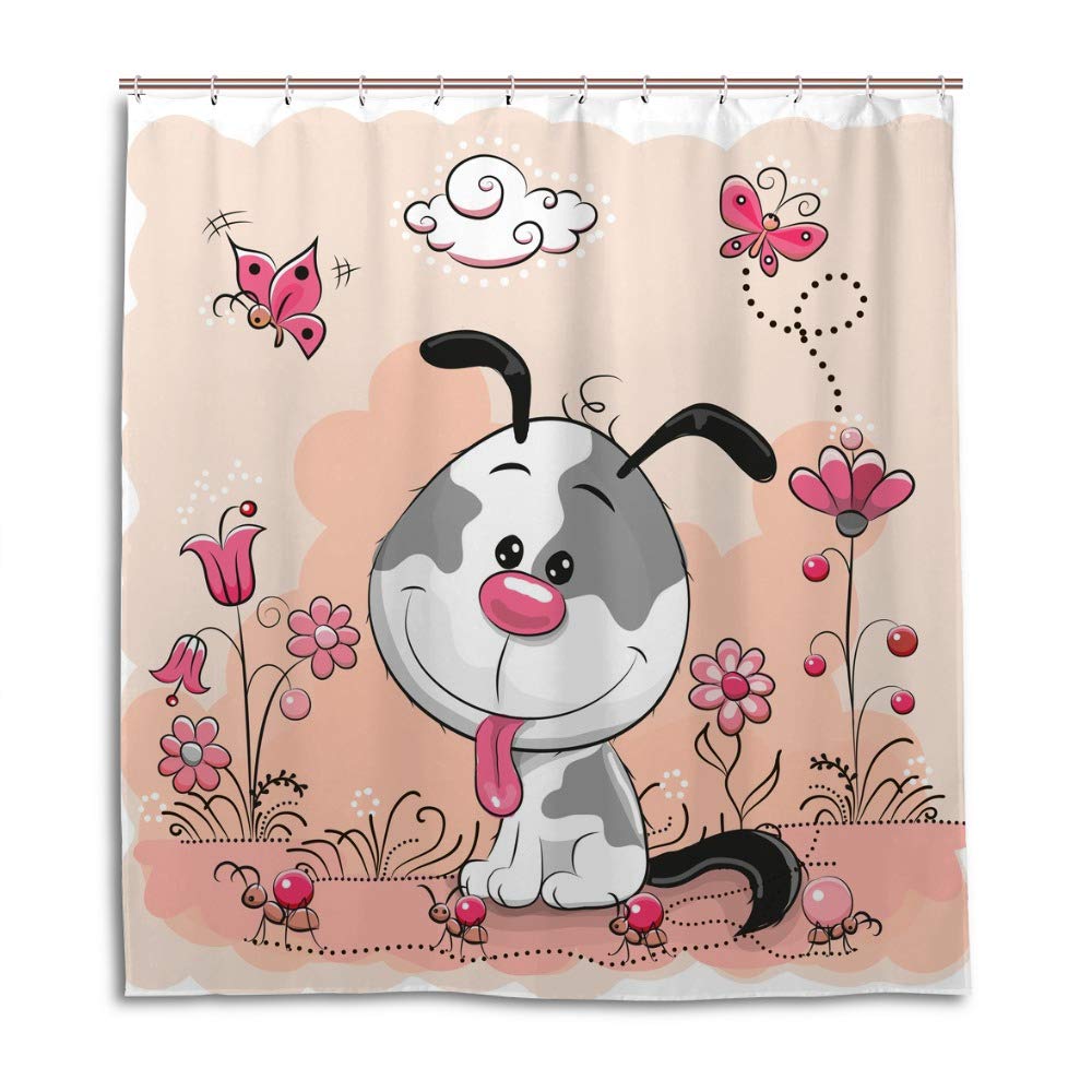 Rideau de douche chiot mignon 180x180 cm polyester imperméable avec 12 crochets