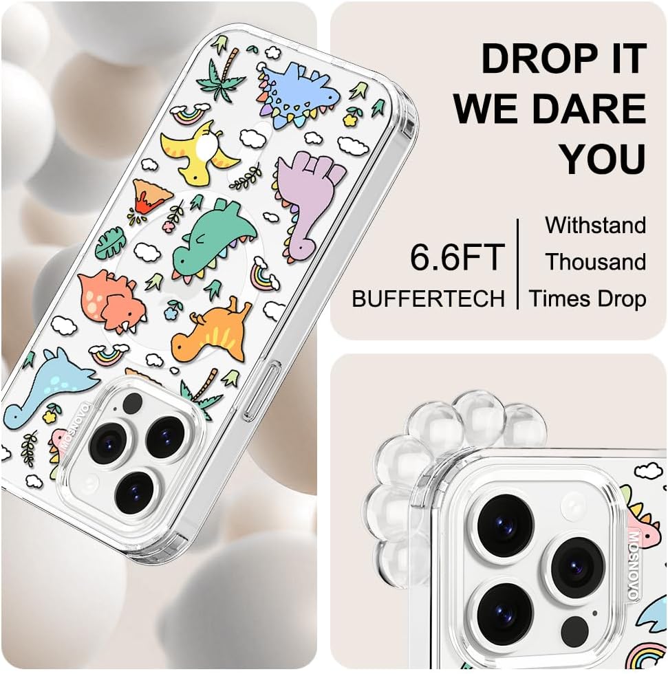 MOSNOVO Case for iPhone 14 Pro Max, [Compatible with Magsafe] [Buffertech 6.6ft Military-Grade Drop Protection] [Anti Peel Off Tech] Clear Phone Case Design - Dinosaur Land - Image 5