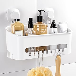 Budget & Good Shower Caddy Suction Cup No-Drilling Removable Bathroom Organizer Storage Heavy Duty Shelf Basket for Bath Shampoo Conditioner - White
