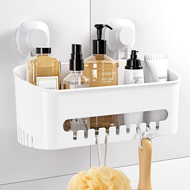 Budget Good Shower Caddy Suction Cup No-Drilling Removable Bathroom Organizer Storage Heavy Duty Shelf Basket for Bath Shampoo