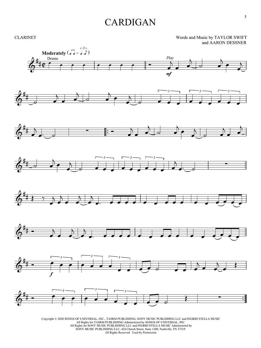 Taylor Swift - Selections from Folklore & Evermore: Clarinet Play-Along Book with Online Audio (Hal Leonard Instrumental Play-along)