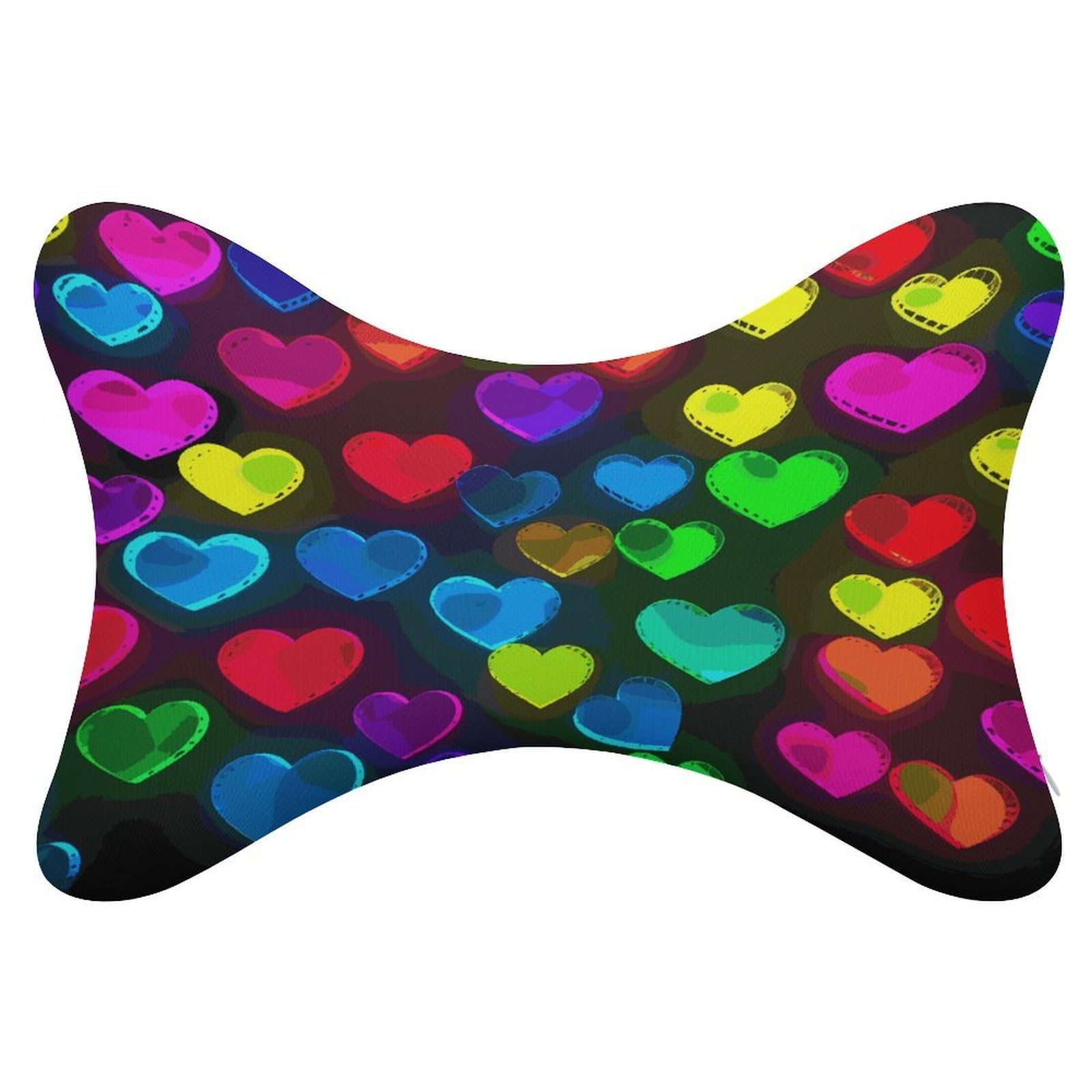 Khauerbc Style Rainbow Hearts Car Headrest Pillow - 2 Pack,Neck Pillow With Washable Removable Cover,Car Travel Pillow For Car Bus Truck Driving Comfort