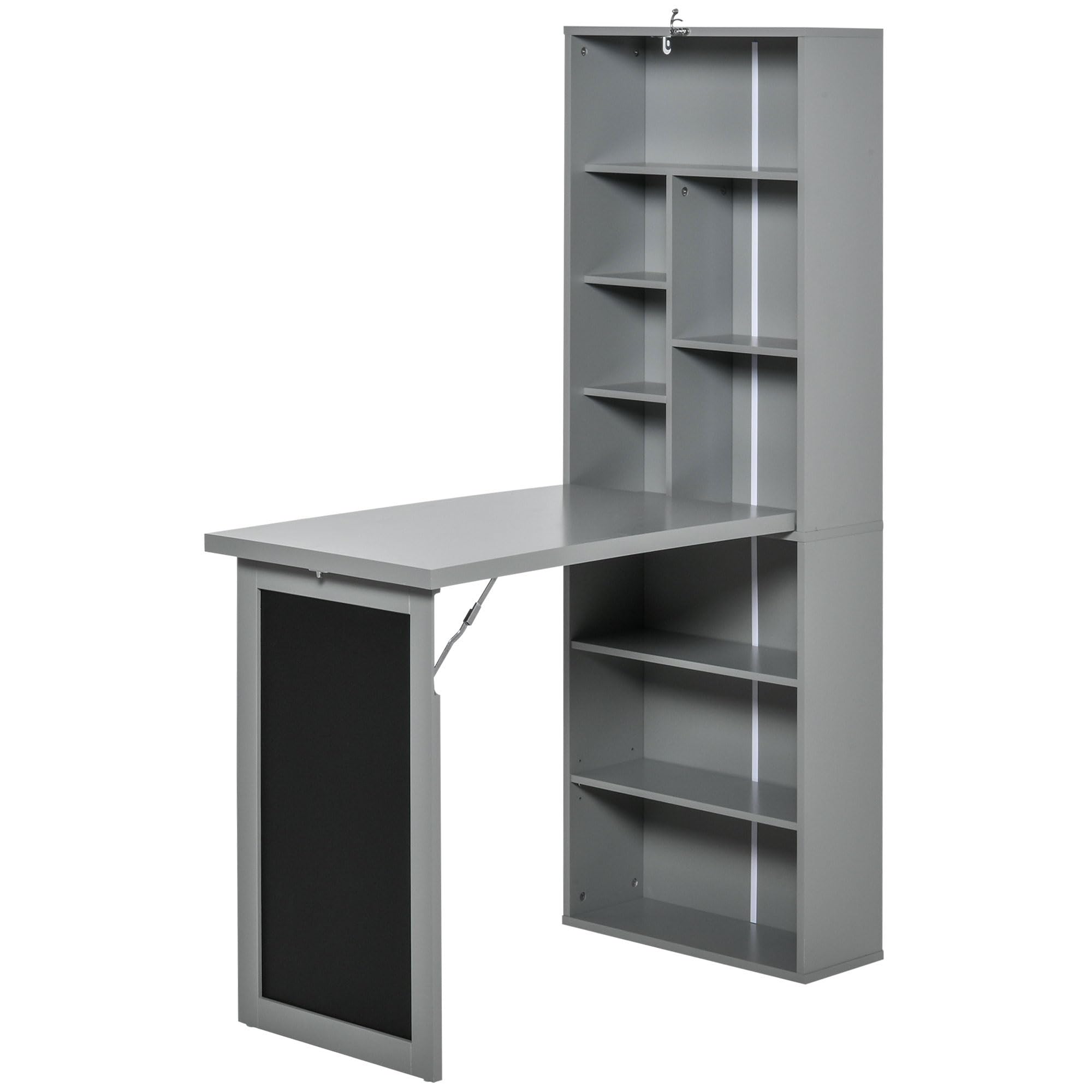 Adigyco Grey Wall-Mounted Fold-Out Desk with Blackboard & Shelf - Multi-Function Workstation