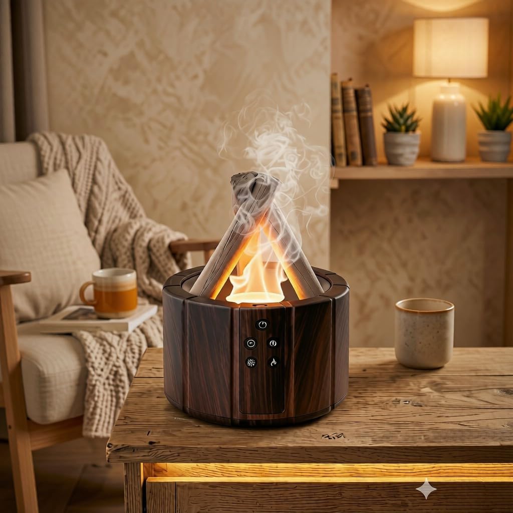 Campfire Flame Diffuser for Essential Oils, 250ml Ultrasonic Cool Mist Aromatherapy Humidifier with Remote Control, 7-Color LED Lights, Timer & Auto-Off for Home, Office & Bedroom