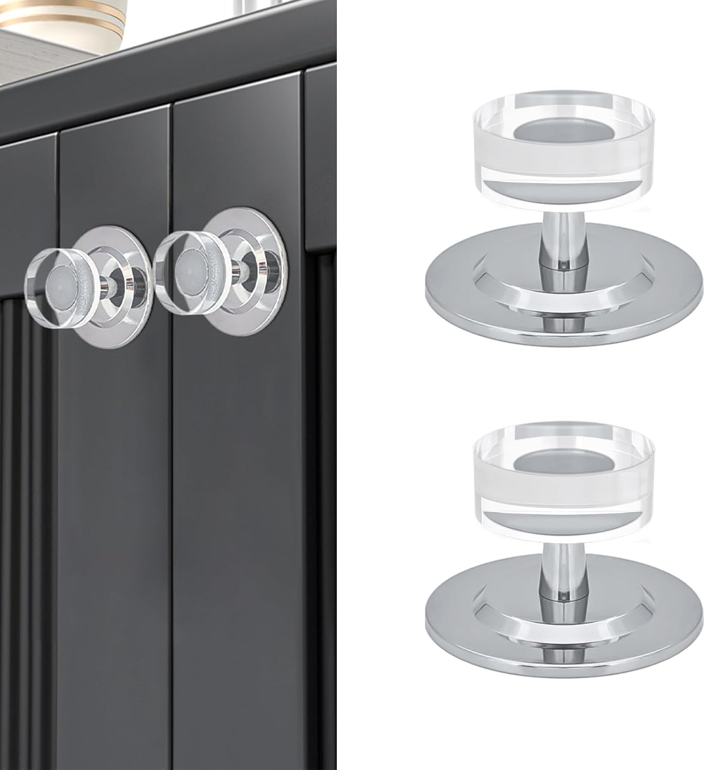 4 Pack Adhesive Knobs Crystal Stick On Drawer Pulls Gold Peel and Stick Cabinet Handles No Drill Cabinet Handles Adhesive Pulls for Mirror Cabinet Dresser Sliding Glass Door Fridge Oven