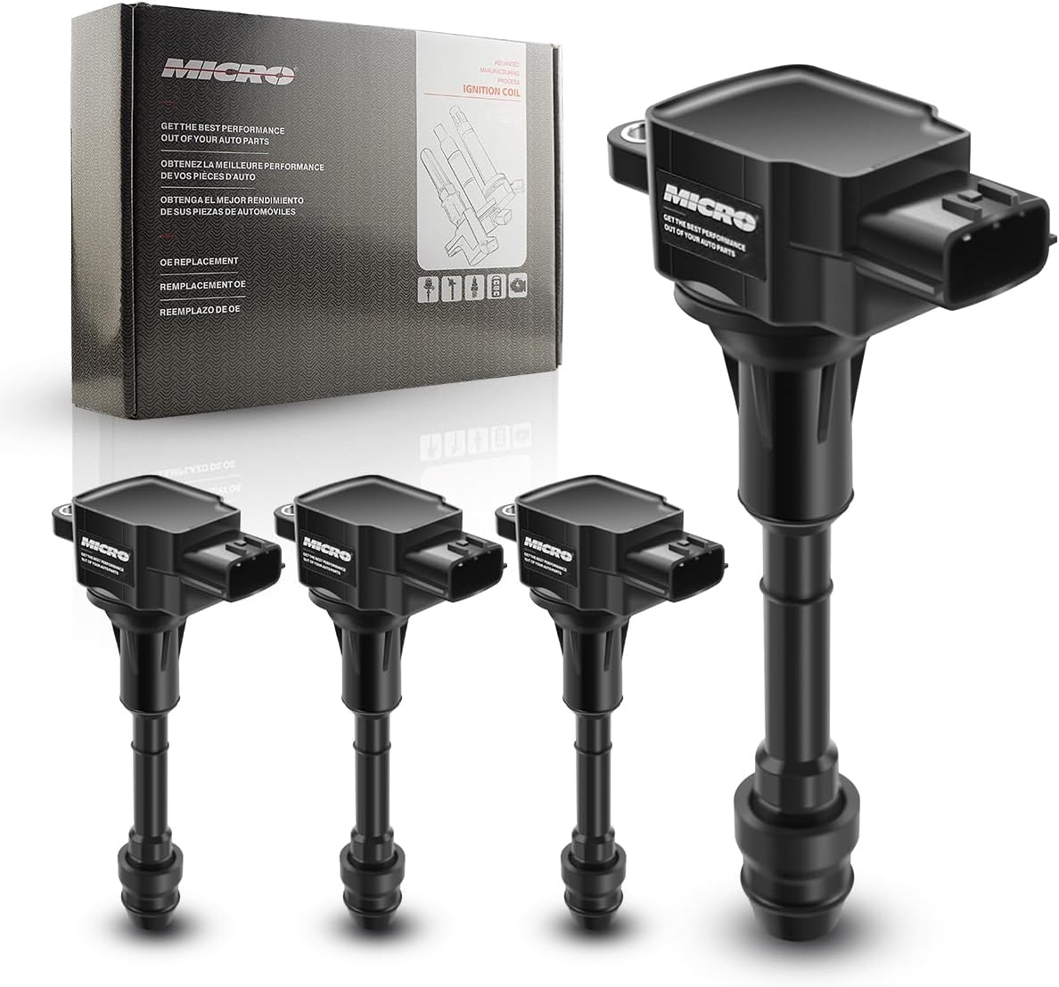 Micro Set of 4 Ignition Coil Pack Compatible with Nissan 2002 2003 2004 2005 2006 2007 2008 Altima Sentra X-Trail 2.5L Replacement for UF350 22448-8H315 22448-8H310 C1398