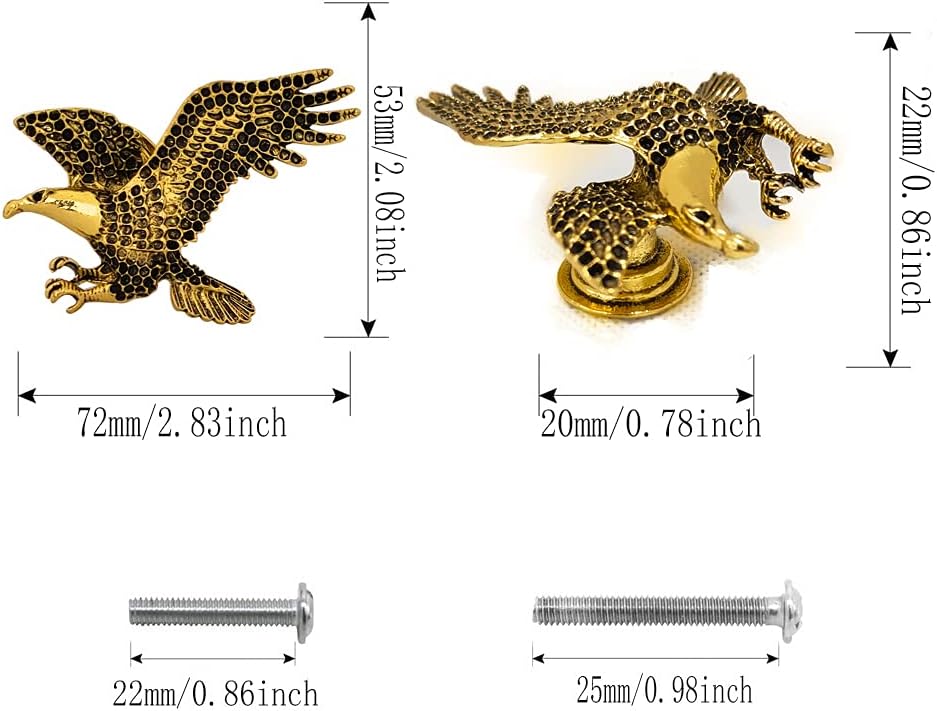 Eagle Cabinet Knob 4 Pcs Retro Animal Single Hole Handle Furniture Door Pull Hardware Golden Decoration Accessories for Cabinet Drawer Shoe Cabinet Cupboard Bedside Cabinet Wardrobe Bookcase