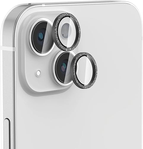 McgojoHi Oro brillantina 2 juegos para iPhone 14 iPhone 14 Plus protector de pantalla de vidrio templado protector de pantalla de cámara ultra HD 9H